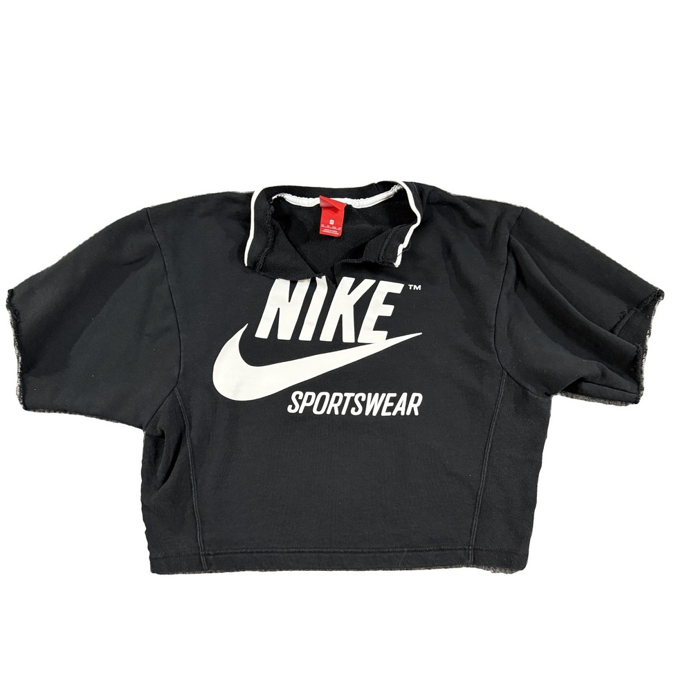 Nike Sportswear Womens XS Black Cropped Graphic Logo V-Neck T-Shirt Short Sleeve